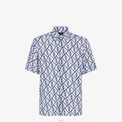 Fendi hombres camisa de lino 2LH8E2009 vestir azul