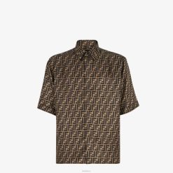 Fendi hombres camisa de seda 2LH8E1934 vestir marrón