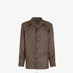 Fendi hombres camisa de seda 2LH8E2134 vestir marrón