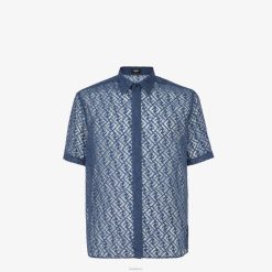 Fendi hombres camisa de tela devore 2LH8E2036 vestir azul