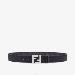 Fendi hombres cinturón reversible de piel con diseño cuadrado ff 2LH8E2441 accesorios negro