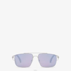 Fendi hombres Gafas de sol de metal paladio con lentes y efecto espejo violeta 2LH8E2454 accesorios moda