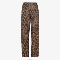Fendi hombres pantalones de seda 2LH8E2181 vestir marrón
