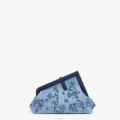 Fendi mujer bolso de mezclilla con bordado de astrología 2LH8E634 accesorios azul claro