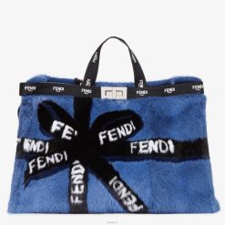 Fendi mujer bolso shopper de visón con incrustación de cinta 2LH8E774 accesorios azul