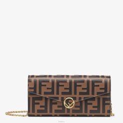Fendi mujer cartera continental de piel con cadena 2LH8E1474 accesorios negro