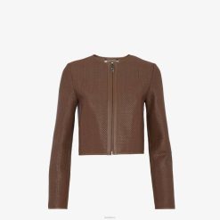 Fendi mujer chaqueta de cuero tejido 2LH8E1140 vestir marrón