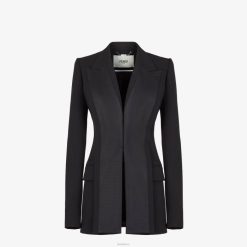 Fendi mujer chaqueta de grano de poudre 2LH8E1238 vestir negro
