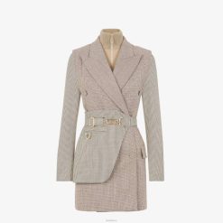 Fendi mujer chaqueta de lana de pata de gallo 2LH8E1224 vestir beige