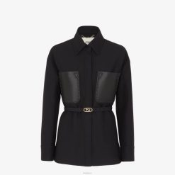 Fendi mujer chaqueta de lana y seda 2LH8E1006 vestir negro