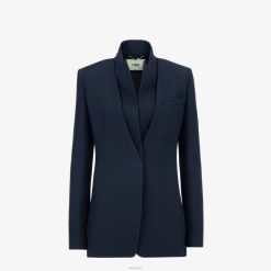 Fendi mujer chaqueta de seda y lana 2LH8E1153 vestir azul