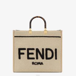 Fendi mujer comprador de paja natural 2LH8E896 accesorios negro
