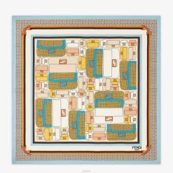 Fendi mujer fular de seda 2LH8E480 accesorios azul claro