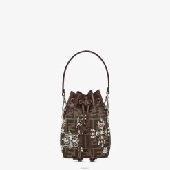 Fendi mujer minibolso ff de tela con bordados 2LH8E821 accesorios marrón