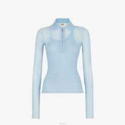 Fendi mujer polo de seda 2LH8E927 vestir azul claro