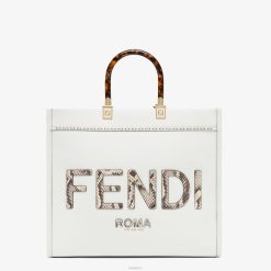 Fendi mujer shopper de cuero y elaphe 2LH8E822 accesorios blanco