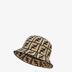 Fendi mujer sombrero de pescador de rafia 2LH8E355 accesorios beige