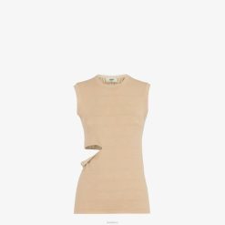 Fendi mujer top de lana 2LH8E1080 vestir beige