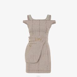 Fendi mujer vestido de lana de pata de gallo 2LH8E1223 vestir beige
