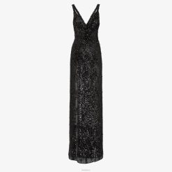 Fendi mujer vestido de lentejuelas y gasa 2LH8E1184 vestir negro