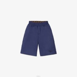 Fendi niños bermudas reversibles de nailon y ff 2LH8E2965 vestir azul