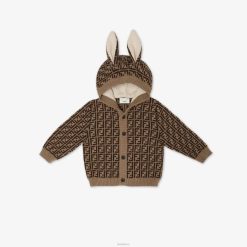 Fendi niños Cárdigan de bebé de algodón y cachemir con orejas y logo tabaco 2LH8E2780 vestir moda