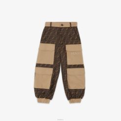 Fendi niños Pantalón tejido jacquard ff y gabardina 2LH8E2905 vestir beige
